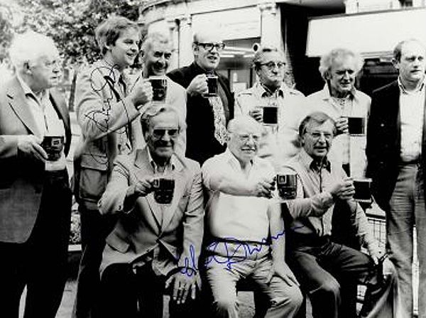 Another photo from the launch, this time Bill Pertwee, Frank Williams and Edward Sinclair have joined the main seven cast