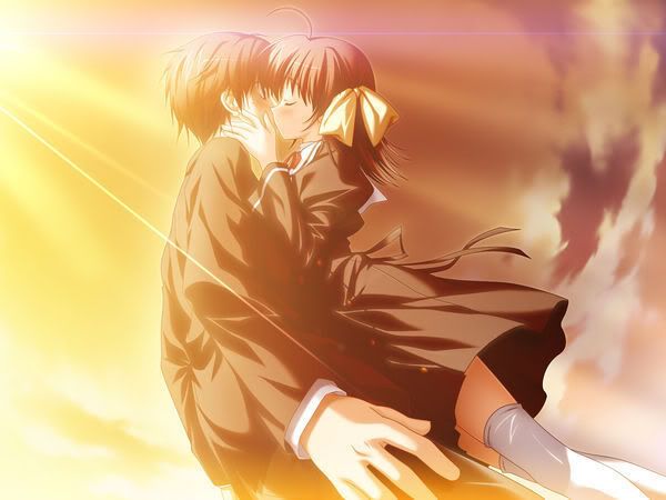 couple kissing sunset. Anime School Kissing