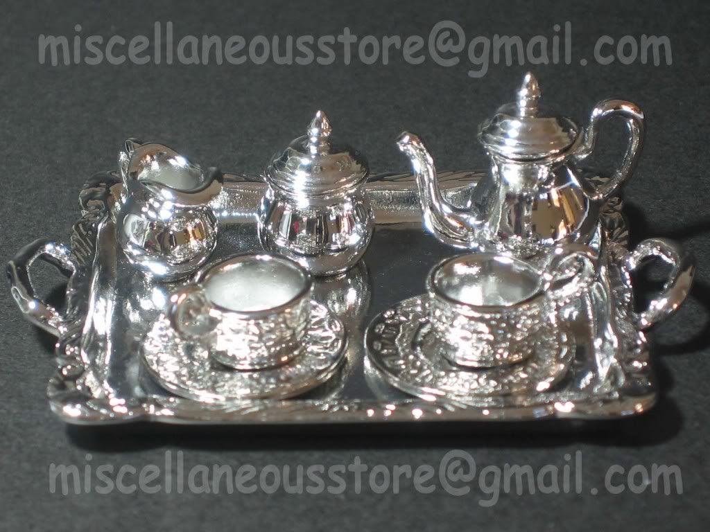 New Dollhouse Miniature Silver Tea Set Tray 8pc 1/12 eBay
