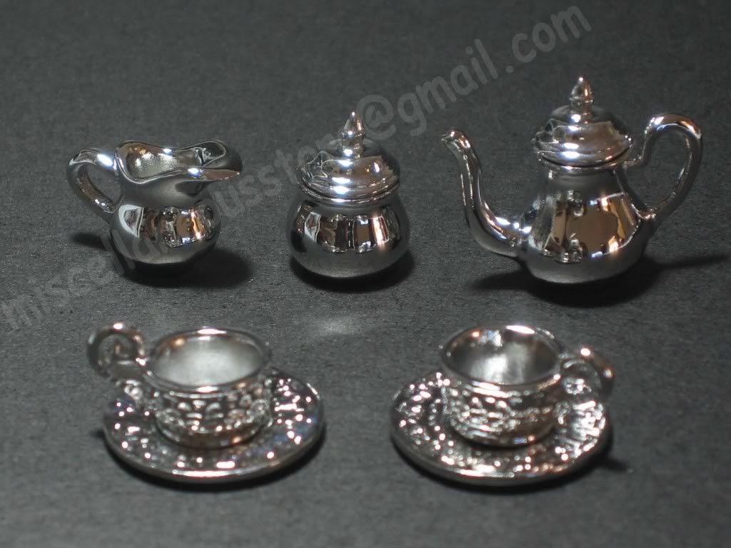 New Dollhouse Miniature Silver Tea Set Tray 8pc 1/12 eBay