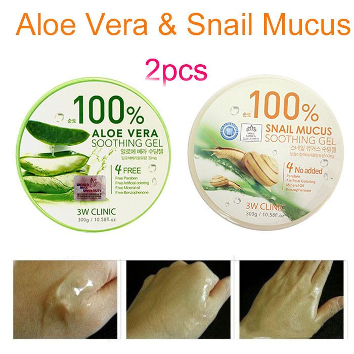 100 Aloe Vera Soothing Gel 300g + Snail Mucus Soothing Gel 300g 2pcs
