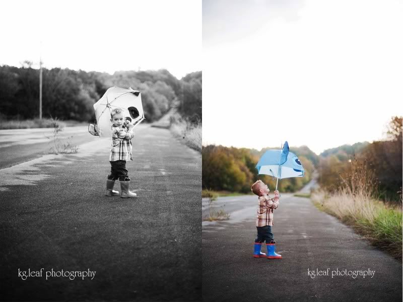 kg.leaf photography boy with umbrella on road