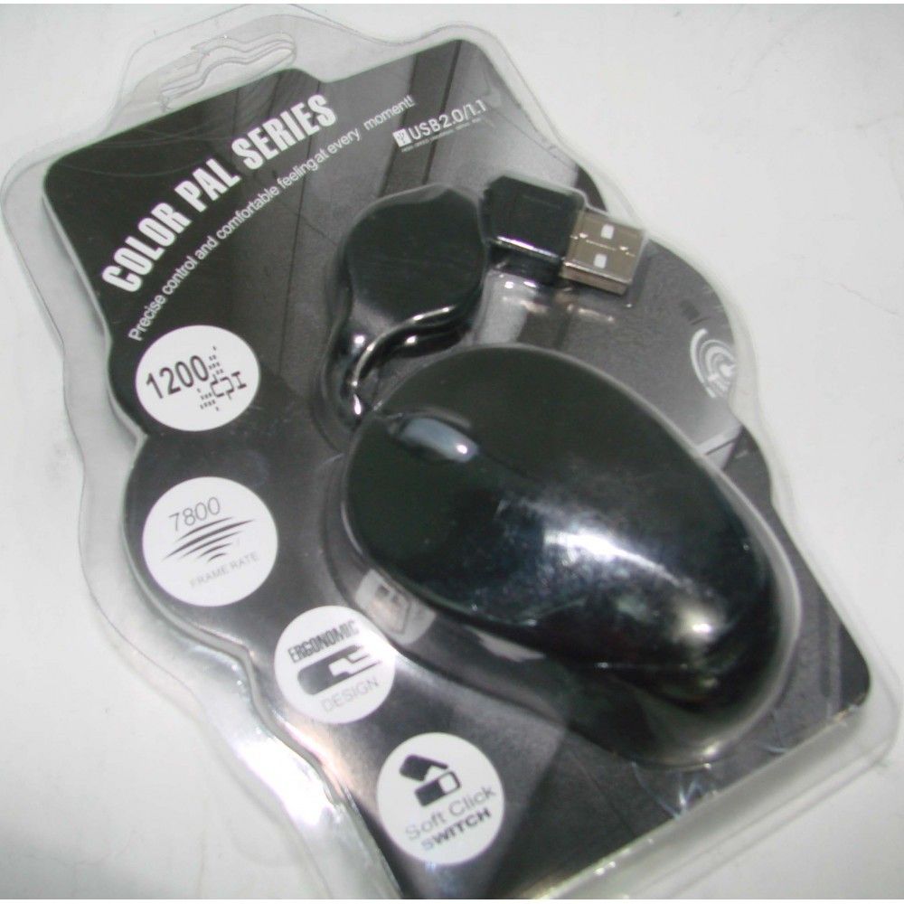 Black Mini Retractable USB Optical Scroll Wheel Mouse